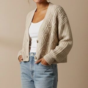 Y2K Grandma cable-knit buttoned‎ cardigan Sweater